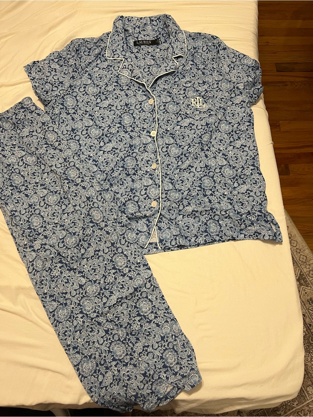 Ralph Lauren Navy and White Floral-Print Kids Pajama Set